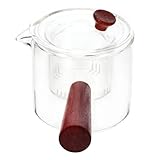 SOLUSTRE Transparente mit Holzgriff und Abnehmbarem Infuser Hochborosilikat für Herd Glaskanne für Tee Blumentee und Langlebig