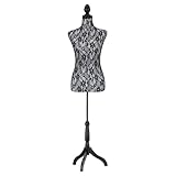 Semplix Schneiderbüste – Schneiderpuppe aus Styropor (EPS) mit Baumwollbezug & Holzstativ, verstellbar, Elegante Schneiderpuppe für Atelier, Boutique & Dekoration (Spitzenbezug)