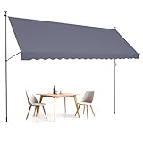 VEVOR Klemmmarkise 450 x 120 cm, Balkonmarkise mit Handkurbel, Sonnenmarkise, Terrassenüberdachung Sunsetter Deck, Höhenverstellbar von 218 bis 309 cm, Markise für Terrasse/Balkon/Garten, Grau