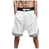 Shorts Netz Herren Modische elastische Shorts Herren Seil Casual Mesh Sport Plain Pocket Stretch Herrenhose Tennishose Kurz (White, S)