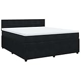 vidaXL Boxspringbett, Doppelbett mit Matratze Matratzenauflage, Bettgestell mit Lattenrost Kopfteil, Polsterbett Bett für Schlafzimmer, Schwarz 180x200cm Samt