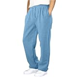 Herren-Sweatpants, Baggy-Style, Gerades Bein, Elastischer Bund, Kordelzug, Weites Bein, Taschen, Lockere Sporthose (Hellblau,L)