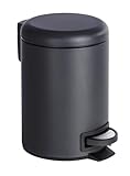 WENKO Kosmetik Treteimer Leman Schwarz 3 l - Kosmetikeimer, Mülleimer Fassungsvermögen: 3 l, Stahl, 17 x 25 x 22.5 cm, Schwarz, 25 x 22.5 x 17 cm