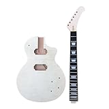 WUQIMUSC Unlackiertes E-Gitarren-Set für Heimwerker, Mahagoni, Ahornkappe, Korpus aus Ahorn, 22 Bünde, 62 cm, Gitarrenhals-Set in der Ferse