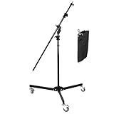 Walimex pro Galgenstativ mit Rollen, Tripod höhenverstellbar 130-390 cm, ausziehbarer Teleskoparm 115-215 cm, stabiles Lampenstativ für Studio, Lichtstativ für Softboxen und Reflektoren