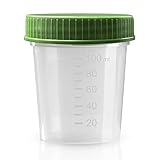 Urinbecher Premium Grün 50 Stück | 125 ml Fassungsvermögen bis 100 ml graduiert | auslaufsicherer und gefriertauglicher Urinprobenbecher mit Schraubdeckel | mattiertes Schriftfeld auf dem Becher