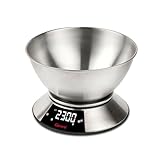 Girmi PS86 Küchenwaage, 2-L-Schüssel, Gehäuse und Schüssel aus Edelstahl, Großes Display 58 x 30 mm, Messung 1 g/5 kg, TARA-Funktion