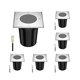 ledscom.de 6 Stück Bodeneinbauleuchte RELI für außen, IP67, edelstahl, eckig, 11 x 11cm, 1x GU10 max. 15W, gefrostet