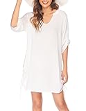 AI'MAGE Damen Strandkleid Bikini Cover Ups Sommer Bademode Strand Vertuschen Shirt Bikini Chiffon Tunika Weiß S