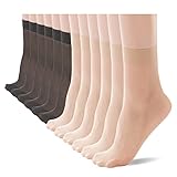 YAGAXI Damen Alltagssöckchen aus Nylon mit transparentem Knöchel - 12er-Pack, 20 Den, verstärkte Zehen mit Komfortbund（6 Hautfarbe + 6 Schwarz）