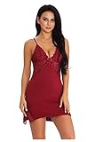 Pyjama Damen Sommer Babydoll Kleid V-Ausschnitt Nachthemden Pyjamas Satin Seide Nachtwäsche Nachtwäsche mit Spitze Tank Sexy Kleid von Puppe Unterwäsche Sleepwear Dessous, rot, M