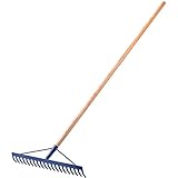 KADAX Rechen, Steinrechen, Gartenrechen aus Stahl, Flache Harke mit verstärktem Kopf, Gartengerät für Sammeln von Steinen (mit Holzstiel)