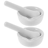 VILLCASE 2 Sets Mörser mit Stößel, kleiner Porzellanmörser Stößel Set Keramik Kleine Kräuterschale Pesto Küche Mörser Wissenschaftliches Zubehör 60 mm