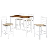 Xichuzi Bartisch mit Stühlen 5-TLG. Massivholz Braun und Weiß, Bistrotisch, Stehtisch, Empfangstheke, Bistro Stehtisch, Beistelltisch, Konsolentisch, Bar Table - 275234