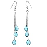 Materia Tropfen Ohrringe Silber 925 mit Zirkonia Steine SO-277-Hellblau