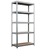 Metalkas STR120ND Lagerregal mit 5 HDF-Platte, 180x75x30 cm, Fachlast 120kg, höhenverstellbaren Einlegeböden, Schwerlastregal, Kellerregal, Werkstattregal, Verzinkt, aus Metall, Silber