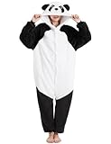 Panda Onesie Damen Einteiliger Schlafanzug Lang Winter Tierkostüm Erwachsene Plüschkostüme Jumpsuit Kuschelig Mit Kapuze Overall Karneval Partyoutfit Tiere Geschenkidee(Weiß-7108,M)