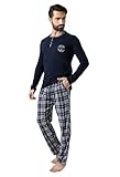 Neti Herren Schlafanzug lang Pyjama Nachtanzug100% Baumwolle M-3XL (DE/NL/SE/PL, Alphanumerisch, XL, Regular, Regular, PM00086-4 Navy)