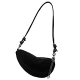 KEXIAO Damen-Umhängetasche, Retro-Stil, trendige Knödeltasche, große Kapazität, Umhängetasche, PU-Leder, Kuriertasche, Schwarz, 15x30x8cm