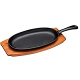 KitchenCraft World of Flavours japanische Teppanyaki Grillplatte, Gusseisenplatte mit hölzernem Untersatz, 34,5 cm x 14,5 cm