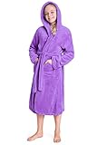 CityComfort Bademantel Kinder, Fleece Morgenmantel Teenager Mädchen für Schwimmbad Sauna Pool, Flauschig Hausanzug Rosa Lila, Geschenke für Kinder (Lila, 13/14 Jahre)