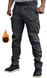 WINKEEY Herren Softshellhose Wasserdicht Wanderhose Outdoorhose Winddicht Warm Fleece Trekkinghose Winterhose Mit Taschen,Fleece Schwarz XL