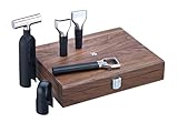 WMF Baric Wein Sommelier Set 5-teilig, Wein Zubehör, Korkenzieher, Folienschneider, Flaschenverschluss, Weinausgießer, Flaschenöffner, in Walnussholzbox, schwarz