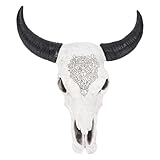 Ochsen-Kopf-Wandschmuck, Skulptur des Bullenschädelkopfs, Deko Schädel Langhorn Kuhschädel, poliert von Hand bemalt Wandbehang Longhorn Steer Bull Skull Dekoration für Hintergrunddekoration, Home