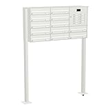 KNOBLOCH Briefkastenanlage | Freistehend zum Aufschrauben | 12-Fach | mit Audio-Türsprechanlage Comelit + Innenstationen | Verkehrsweiß RAL 9016 | waagerecht | optional 2. Namensschild & 3 Schlüssel