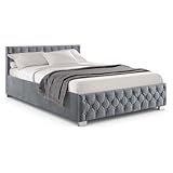Juskys Polsterbett Nizza 140x200 cm Samt mit Stauraum, LED Beleuchtung & Lattenrost - Chesterfield Steppung & Kopfteil - Bett Bettgestell - Grau