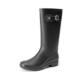 DREAM PAIRS Kniehohe Damen Regenstiefel mit seitlicher Schnalle Gummistiefel damen,Size 40,Schwarz,DWEMRB2503