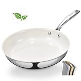 SAKAMOSH 24,1 cm dreilagige Edelstahl-Bratpfanne, Antihaft-Keramikpfanne, Pfanne mit kühlbleibendem Griff, ungiftig, PFAS PFOA PTFE-frei, spülmaschinen- und ofenfest, Induktion, kompatibel mit allen