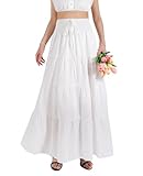 MYSSUCI Lang Rock Damen Sommer Chiffon Bohemian Maxirock Elastischer Sommerrock mit hoher Taille Einfarbig Strandkleid (Weiß, M)