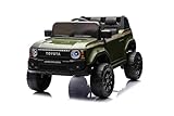 Beneo Motors Kinder Elektroauto 12V Toyota Landcruiser Militärgrün, lizenziertes Kinderfahrzeug mit breitem Sitz, 2x25W Motor, LED-Lichter, Lithium-Batterie, USB/AUX & Bluetooth, 2,4 GHz Fernbedienung