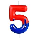 FUNCANDLE Geburtstagskerzen zum 5. Geburtstag, Zahl 5, Rot und Blau, mit Cartoon-Spielfiguren, Motiv: Happy 5th Birthday, perfekte Party-Dekoration für Jungen, Mädchen, Kinder, Partyzubehör