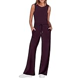 RMBLYfeiye Jumpsuit Damen Sommer Einfarbiges Rundhals Ärmelloser Jumpsuit Lang Tunnelzug Overall Mit Taschen Straight Leg Festlich Hosenanzug Business Playsuit Casual Romper Schlaghose