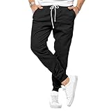 Herren-Jogginghose aus Baumwolle, schmale Passform, elastische Bündchen, Kordelzug, Workout, athletische Trainingshose, Schwarz, Groß