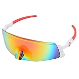 QSTNXB Sport-Sonnenbrille, PC-Linse, Herren-Damen-Fahrradbrille, leichte, stoßfeste Sportbrille, Motorrad-Sonnenbrille mit ergonomischem Rahmen, für den Außenbereich(weiß Rot)