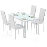 Bealife Esstisch mit 4 Stühlen Set, Esstisch und Stühle für 4 Personen, Esszimmer 6 Stühle und Tisch, Set mit Esstisch und Stühlen für Küche, Esszimmer und Wohnzimmer (Weiß, 4stühle)