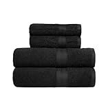 Amazon Basics – 4 Stück Handtuch-Set für Badezimmer, lichtbeständig, 100 % Baumwolle, weich und saugfähig, 2 Badetücher und 2 Handtücher, Schwarz