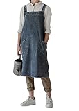 Pincy Jeansschürze mit Kreuzrücken, Unisex, verstellbare Latzschürze mit Taschen für Kochen, Küche (Blau)