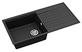 GURARI Granitspüle SQK103 Einbau Spüle 1000x500 mm, Black metallic, Schrankgröße: 60 cm
