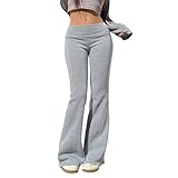 Hose Damen Schlaghose Sexy Y2K Low Waist Skinny Yogahose Lang Stretch Bootcut Freizeithose Jogginghose Grau Flared Hose Hüfthose Sweathose