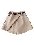 GORGLITTER Damen Kurze Hose Elegant Hosenrock Wickel Sommershorts Freizeitshort mit Gürtel Casualshorts mit Reißverschluss Hotpants Khaki L
