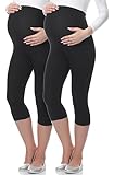 Be Mammy 3/4 Umstandsleggings aus Viskose BE-03 2er Pack (Schwarz/Schwarz, M)