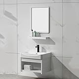 Modernes Badezimmer-Waschtisch-Set mit Waschbecken und Spiegel, 50,8 cm, Hochglanz, weiß, schwimmender Schrank, rechteckig, Keramikgefäß, Waschbecken und Wasserhahn, perfekt für kleine Räume