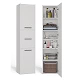 CDF Badezimmerschrank Hochschrank 40×30×170 cm – Weiß – Türen mit Soft-Close – freistehend/wandhängend – pflegeleichtes Badmöbel – modern