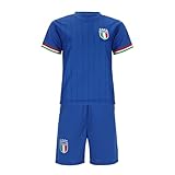 Blackshirt Company Italien Kinder Sport Trikot Set - Fußball WM EM Fan Zweiteiler Italia - Blau Größe 164