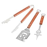 Grillbesteck-Set | kompakter Pfannenwender, Zange und Gabel aus Edelstahl, robustes Grillzubehör – für Männer der Familie