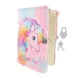 Tofficu Kuscheliges Tagebuch mit Lock und Niedlichem Einhorn Design Flauschiges Notizbuch für Handliches Schreibbuch für Tagebuch für Kreative Ideen und Erinnerungen